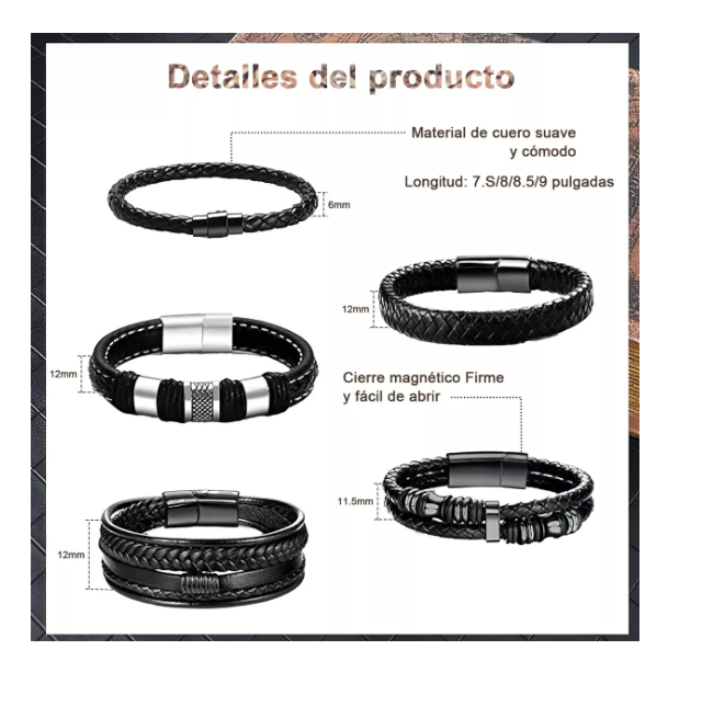 Foto 5 pulgar | 5 Piezas Pulsera Para Hombre De Cuero Con Hebilla Magnética Wünd