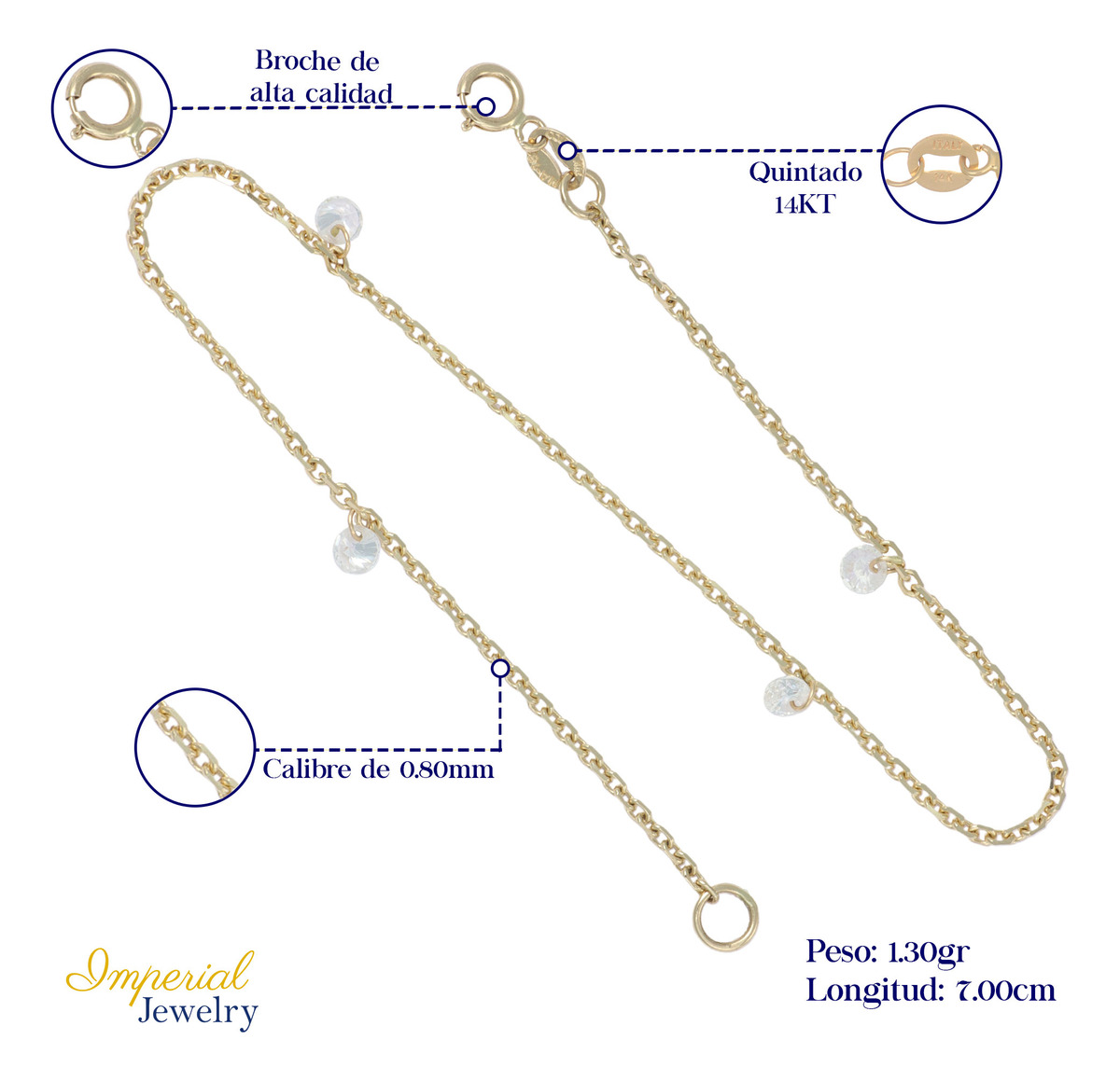 Foto 4 pulgar | Pulsera Para Mujer De Oro De 14k Con Piedra De 18cm