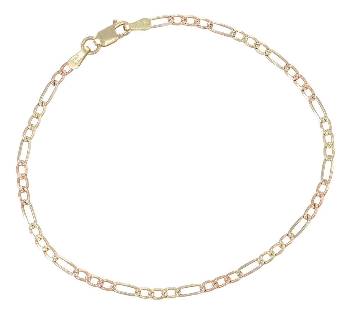 Pulsera Italiana 3x1 Tricolor De 10 Quilates 2.3mm, 18.5cm $4,399
