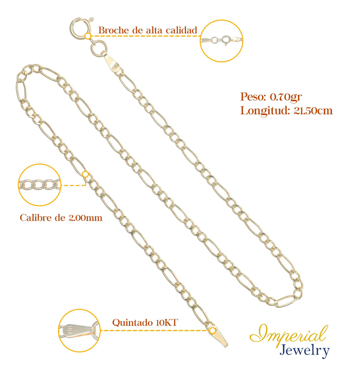 Foto 4 pulgar | Pulsera Italiana Figaro Hueca De 10 Quilates 2.0mm, 18.5 Cm