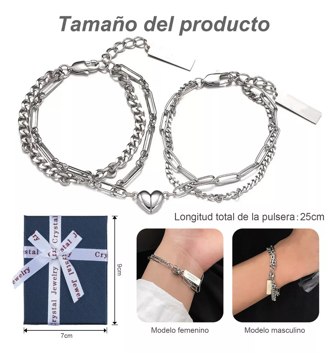 Foto 3 pulgar | Pulseras Para Pareja Acero De Titanio Imanes Blanco