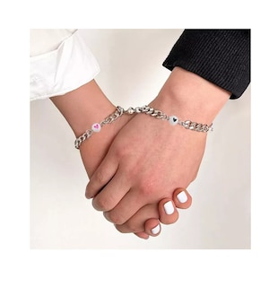 Foto 4 | Set De 2 Pulseras Para Parejas Inoxidable Imán Brilla Oscuridad Plata