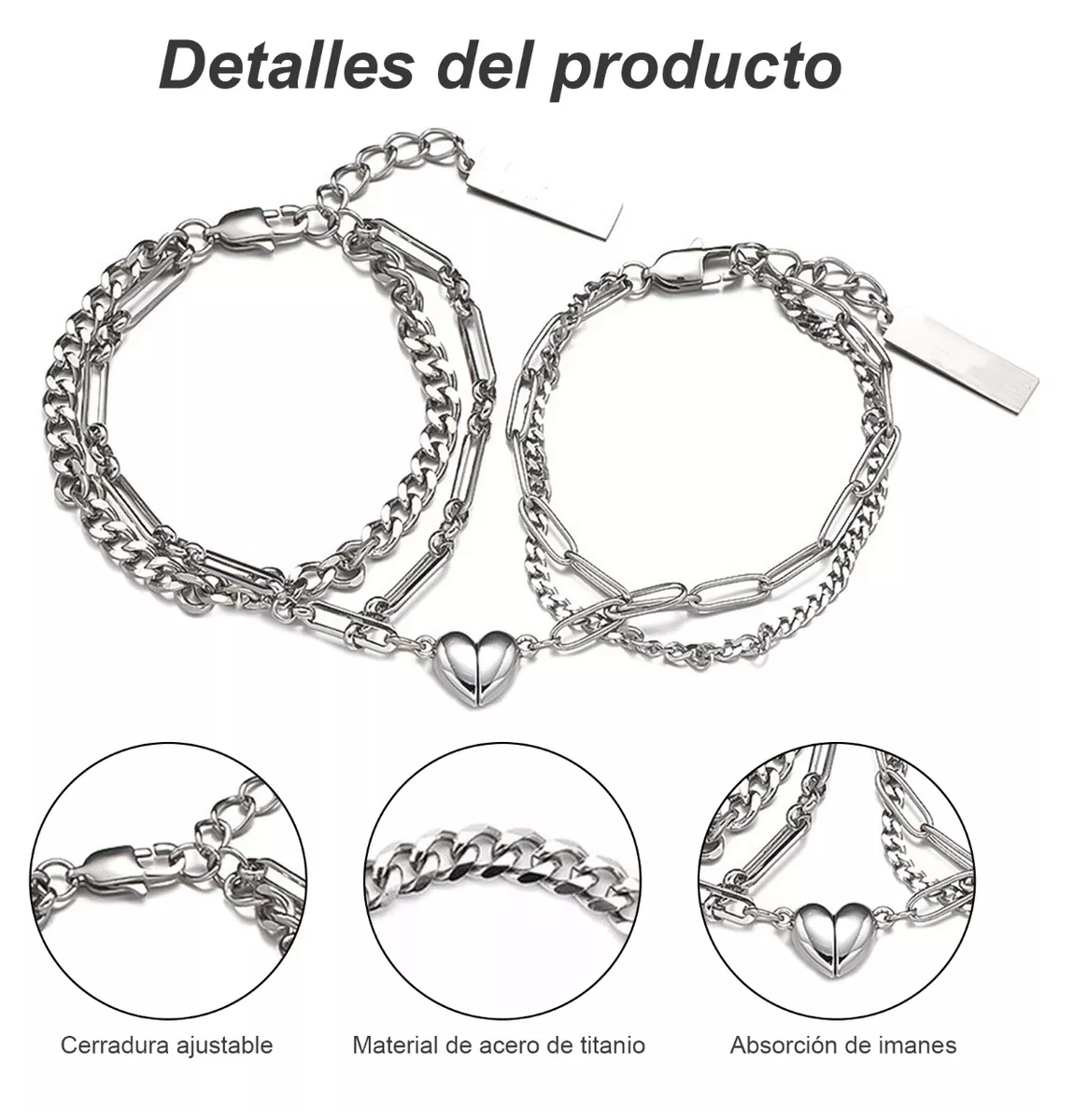 Foto 4 pulgar | Pulseras Para Pareja Acero De Titanio Imanes Blanco