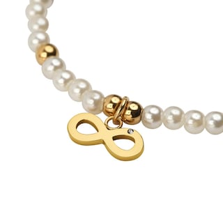 Foto 2 | Pulseras Mujer De Perlas Con Dije Oro 18k, Brazalete Con Dije De Acero Inoxidable Baño Oro 18k Luckyly, Modelo Annie