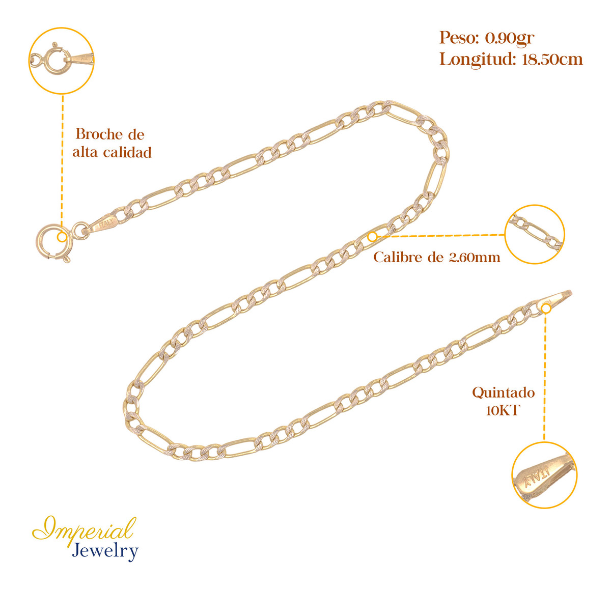 Foto 2 | Pulsera Italiana Figaro Pave 10 Quilates 18.5 Cm