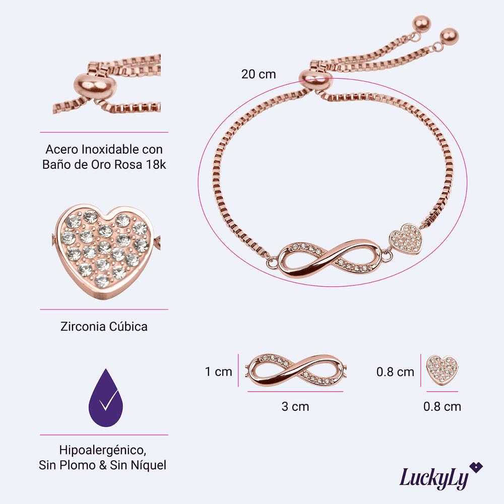 Foto 5 pulgar | Pulsera Mujer Corazón Infinito Zirconia Regalo Novia Luckyly Angie Oro