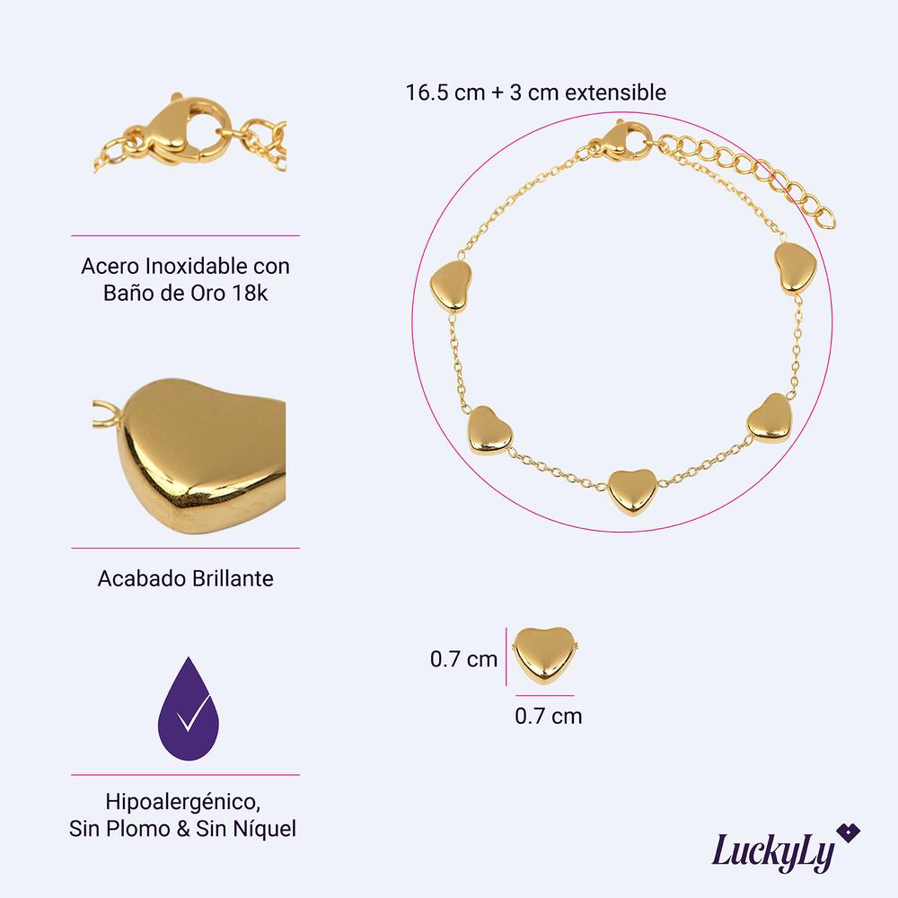 Foto 6 pulgar | Pulsera Mujer Acero Inoxidable Corazón Regalos Novia Luckyly Betsy Oro