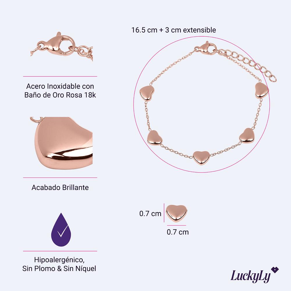 Foto 6 pulgar | Pulsera Mujer Acero Inoxidable Corazón Regalos Novia Luckyly Betsy Oro