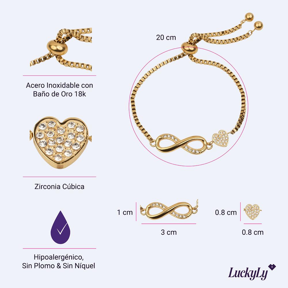 Foto 6 pulgar | Pulsera Mujer Corazón Infinito Zirconia Regalo Novia Luckyly Angie Oro