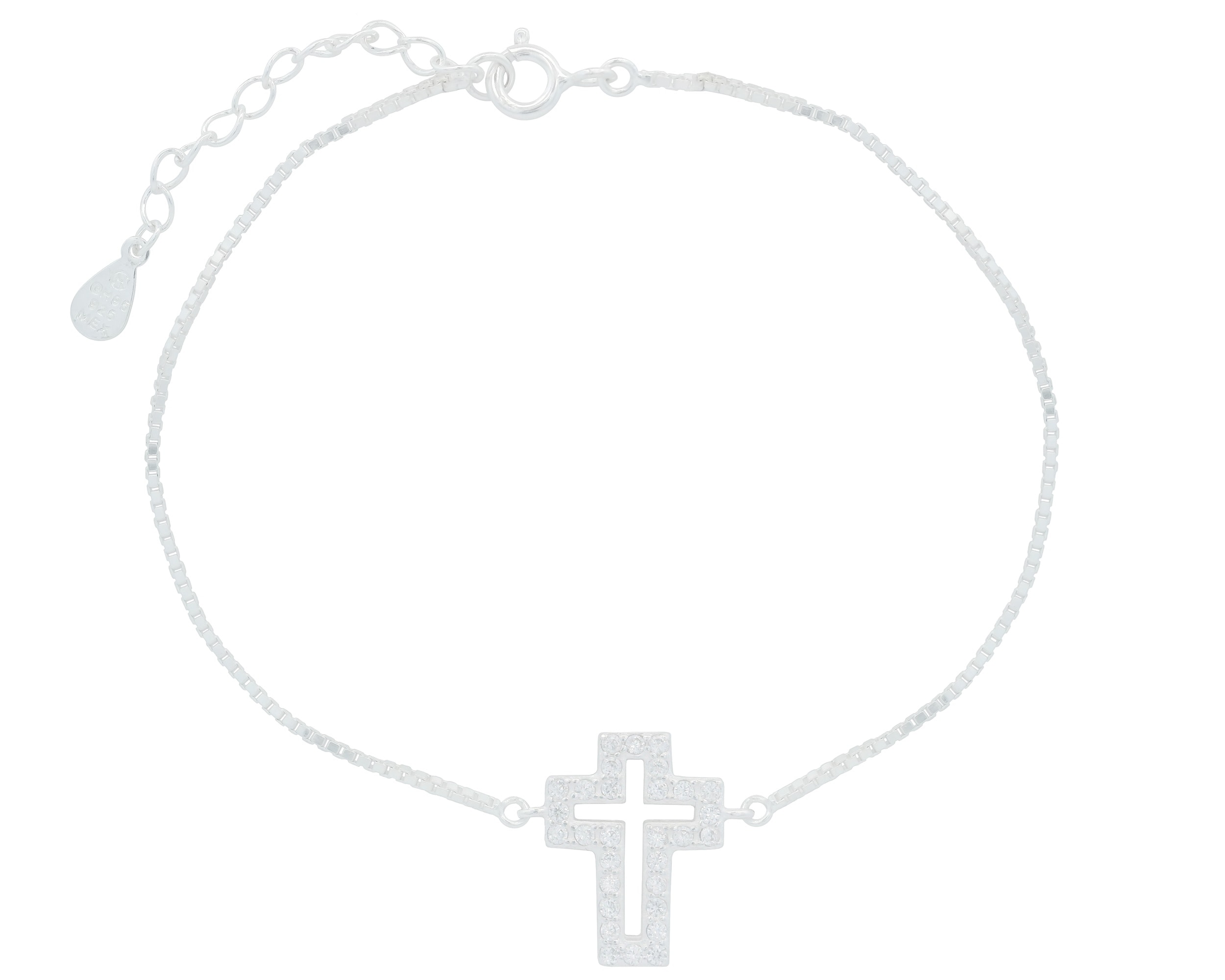 Pulsera Cruz Circonias 18cm Horoz Plata .925 Cp605 $639