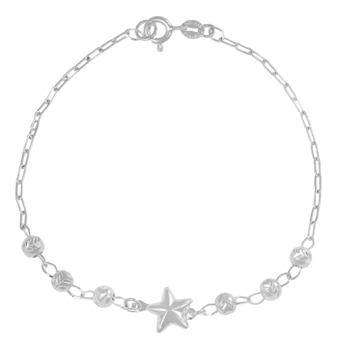 Foto 2 pulgar | Pulsera De Plata 925 Con Estrella Y Bola Diamantada 18 Cm