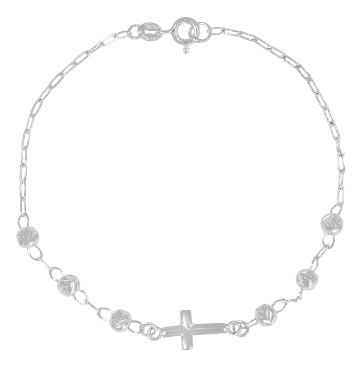 Foto 2 pulgar | Pulsera De Plata 925 Con Cruz Y Bola Diamantada 18 Cm