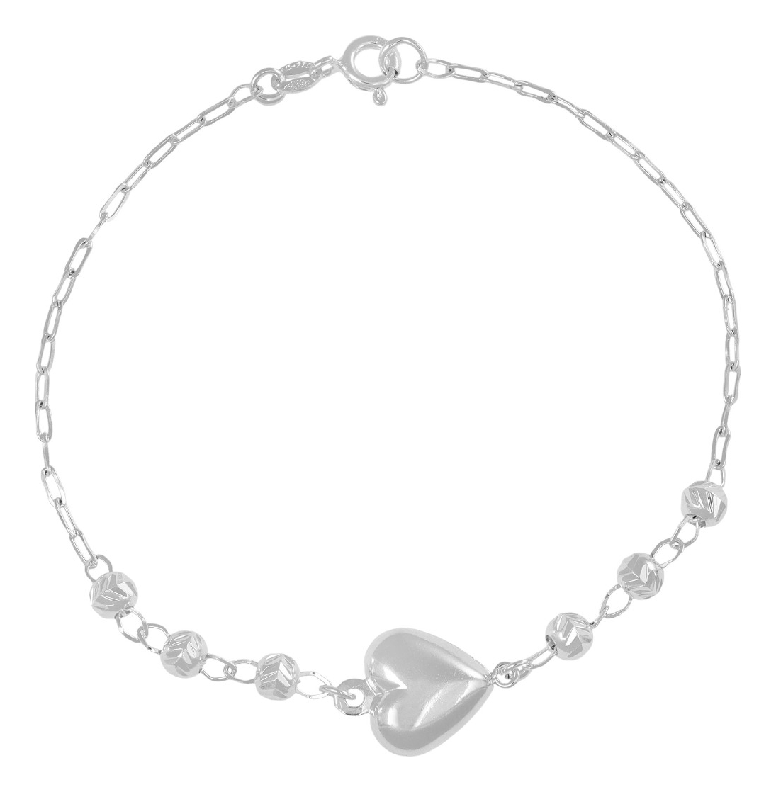 Foto 1 | Pulsera De Plata 925 Con Corazon Y  Bola Diamantada 18 Cm