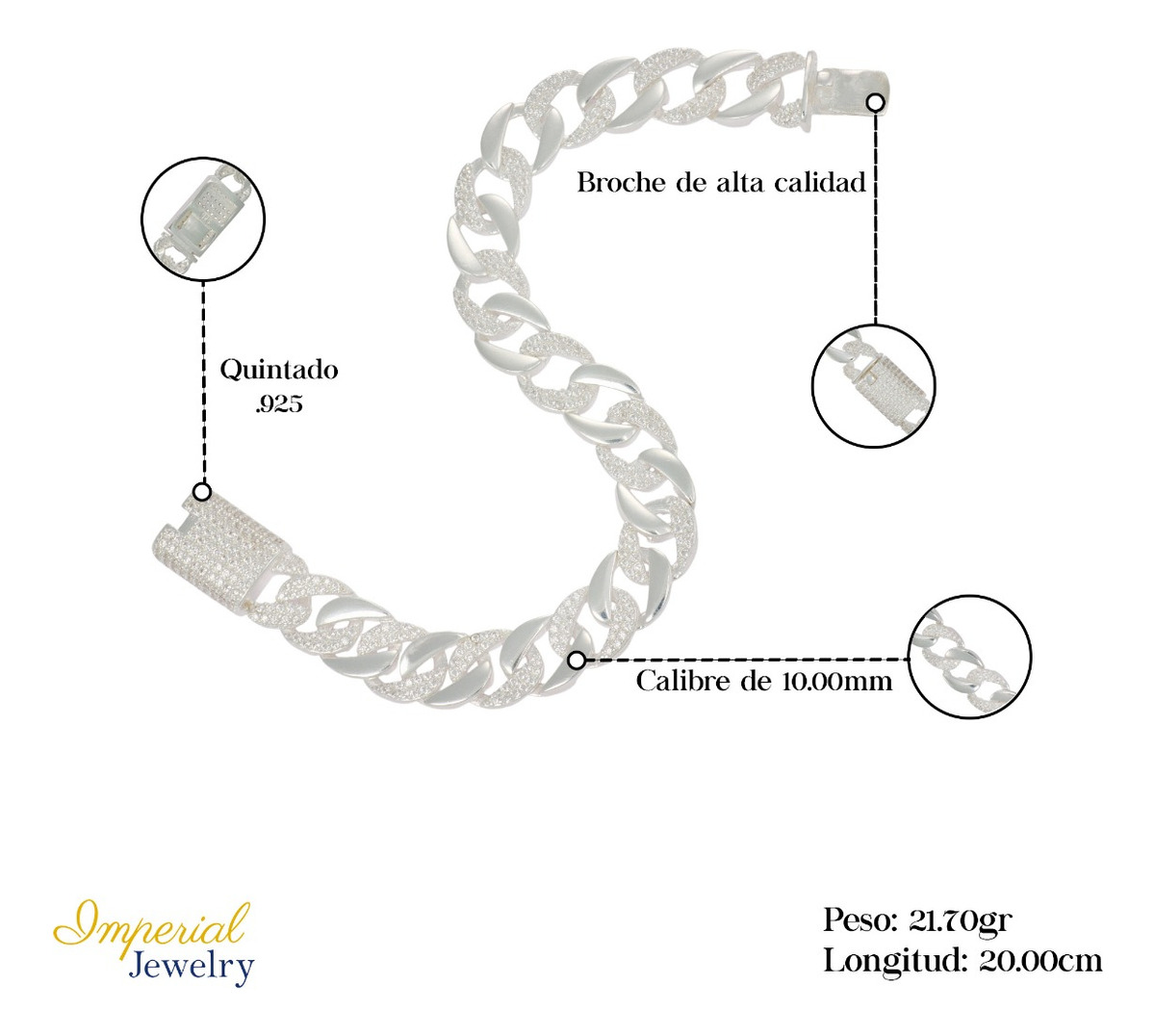 Foto 2 | Pulsera Turca De Plata 925 Barbada Con Zirconia De 20 Cm