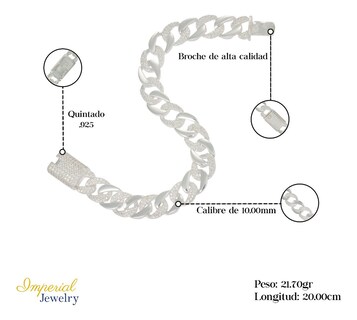 Foto 2 | Pulsera Turca De Plata 925 Barbada Con Zirconia De 20 Cm