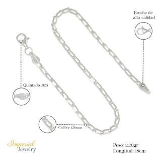 Foto 2 | Pulsera De Plata Ley 925 Armado A Mano 18 Cm De 1.5mm