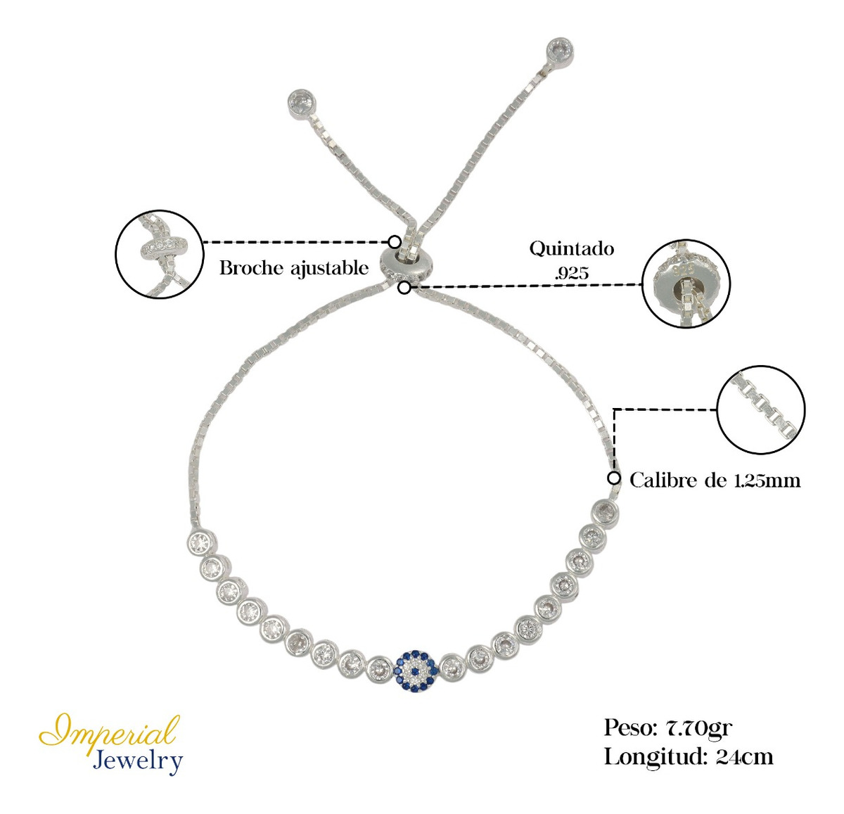 Foto 2 | Pulsera De Plata 925 De Ojo Turco Con Zirconia Blanca Y Azul