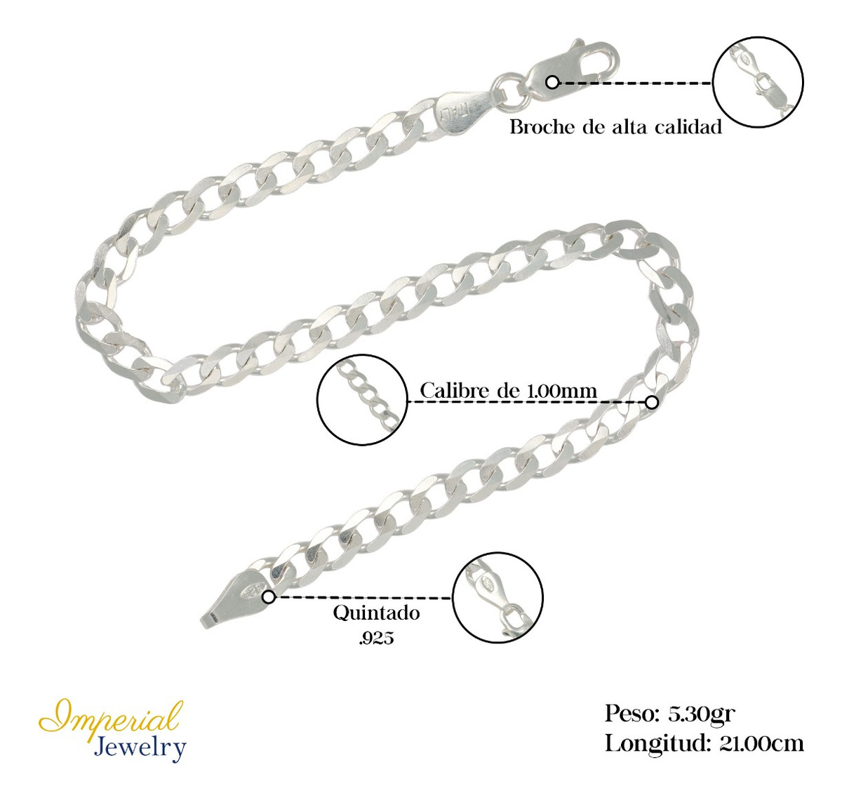 Foto 2 | Pulsera Italiana De Plata 925 Estilo Barbada De 21cm, 4.1mm
