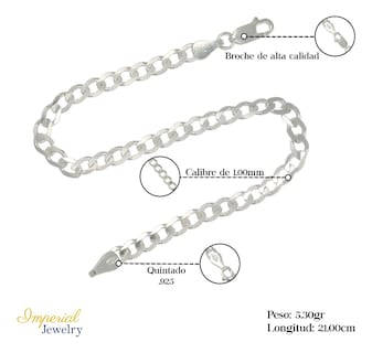 Foto 2 | Pulsera Italiana De Plata 925 Estilo Barbada De 21cm, 4.1mm