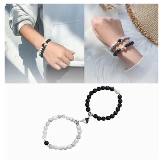 Foto 2 | Pulseras Para Parejas Con Corazón Magnético, Howlita Y Black O - Venta Internacional.