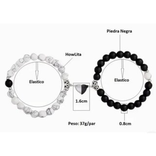 Foto 3 | Pulseras Para Parejas Con Corazón Magnético, Howlita Y Black O - Venta Internacional.