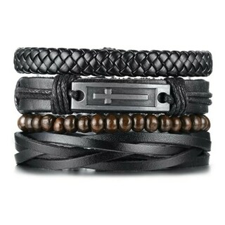 Foto 1 | Set de Pulseras de Cuero Negro para Hombre- Venta Internacional