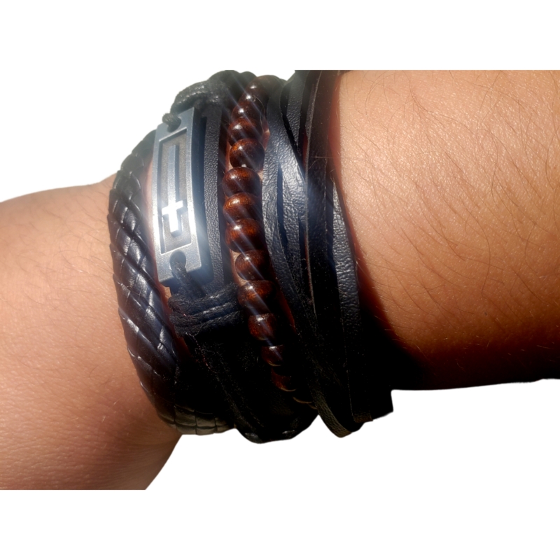 Foto 2 | Set de Pulseras de Cuero Negro para Hombre- Venta Internacional