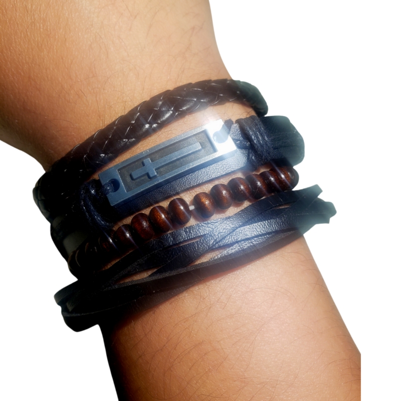 Foto 4 pulgar | Set de Pulseras de Cuero Negro para Hombre- Venta Internacional