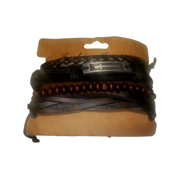 Foto 5 pulgar | Set de Pulseras de Cuero Negro para Hombre- Venta Internacional