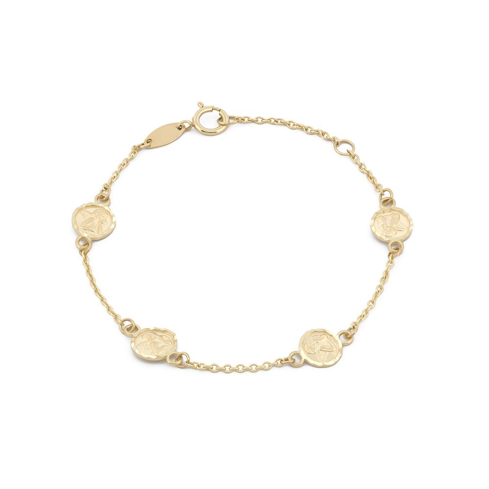 Pulsera Querubines Oro Sólido 14k 13.5 Cm