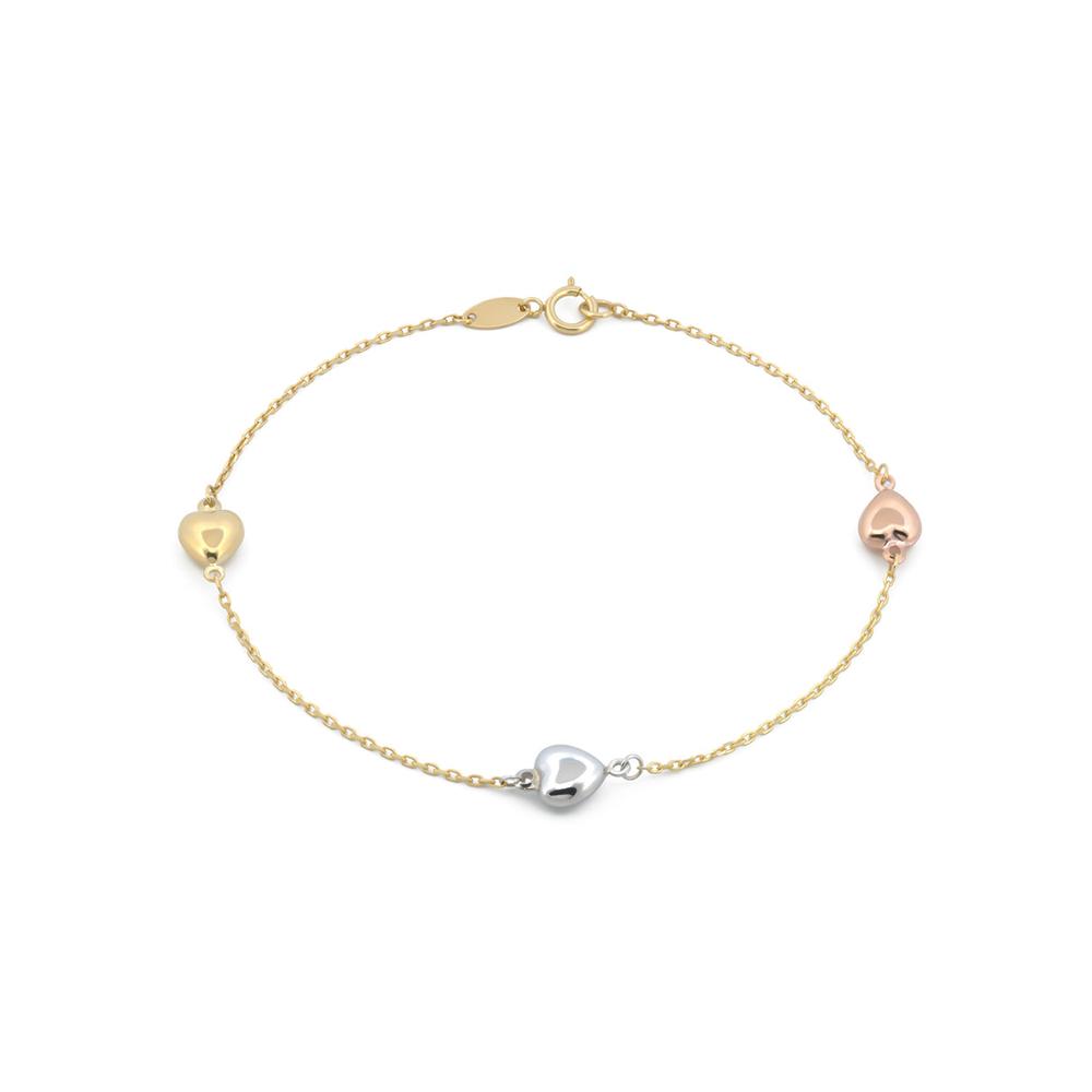 Pulsera Corazones 5 Mm 3 Oros 10k