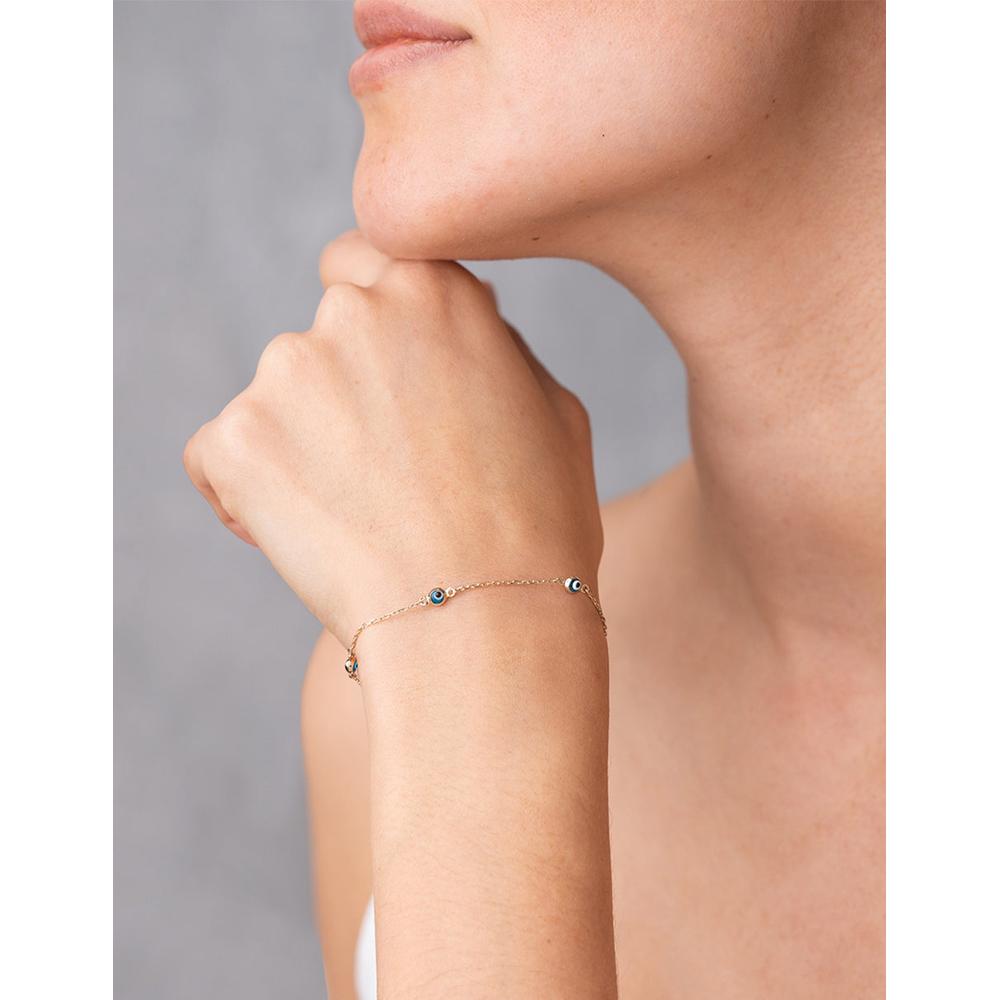 Foto 5 pulgar | Pulsera Ojitos Azul Fuerte Oro Solido 10k