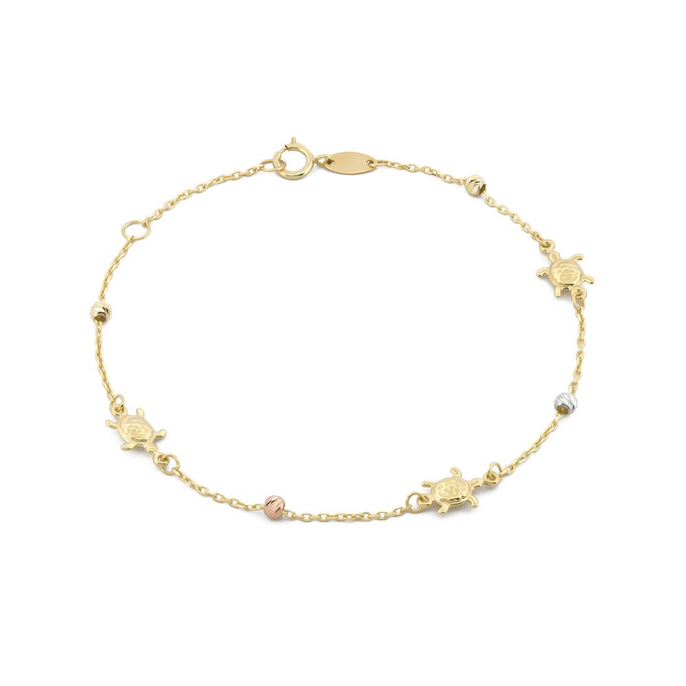 Pulsera Tortugas Y Bolitas Oro Sólido 10k
