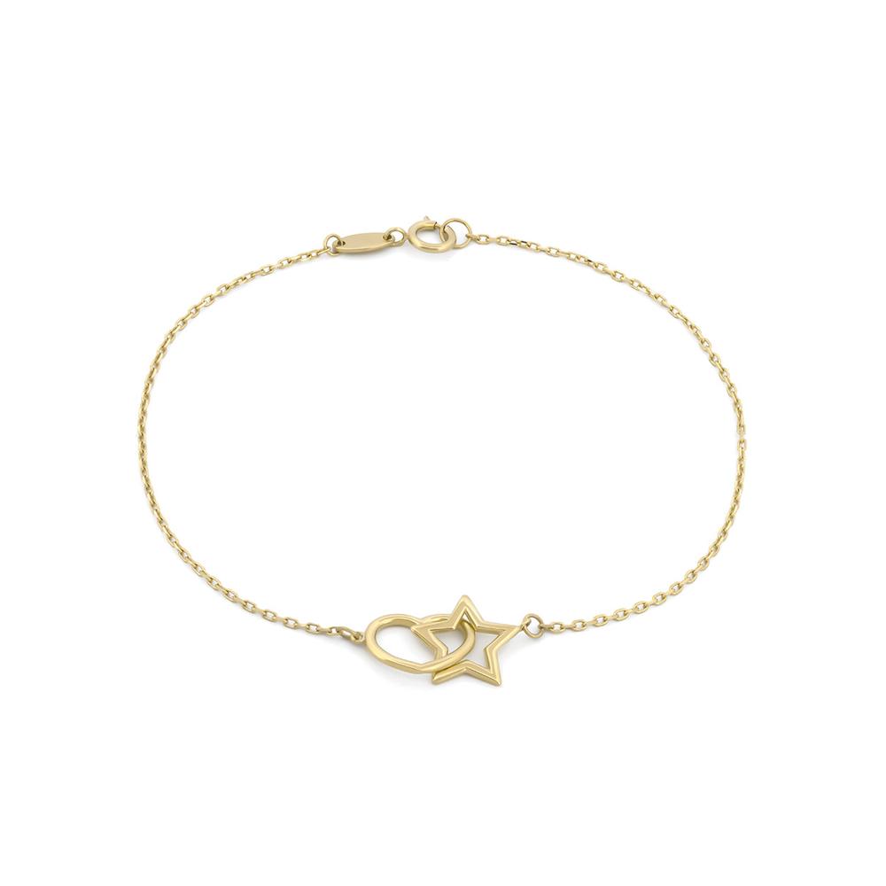 Foto 2 pulgar | Pulsera Para Dama Estrella Y Corazón Enlazados Oro Sólido 10k