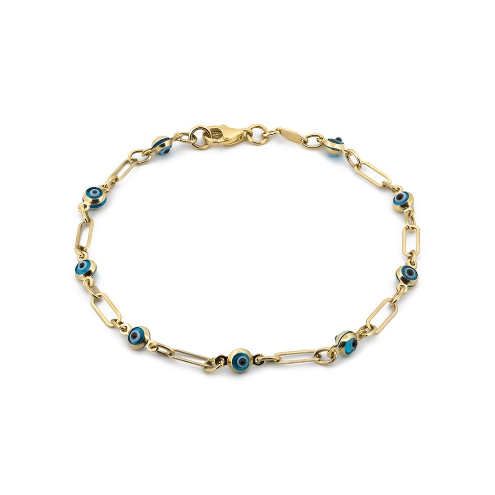 Foto 2 pulgar | Pulsera Clip Ojitos Azules Oro Sólido 10k