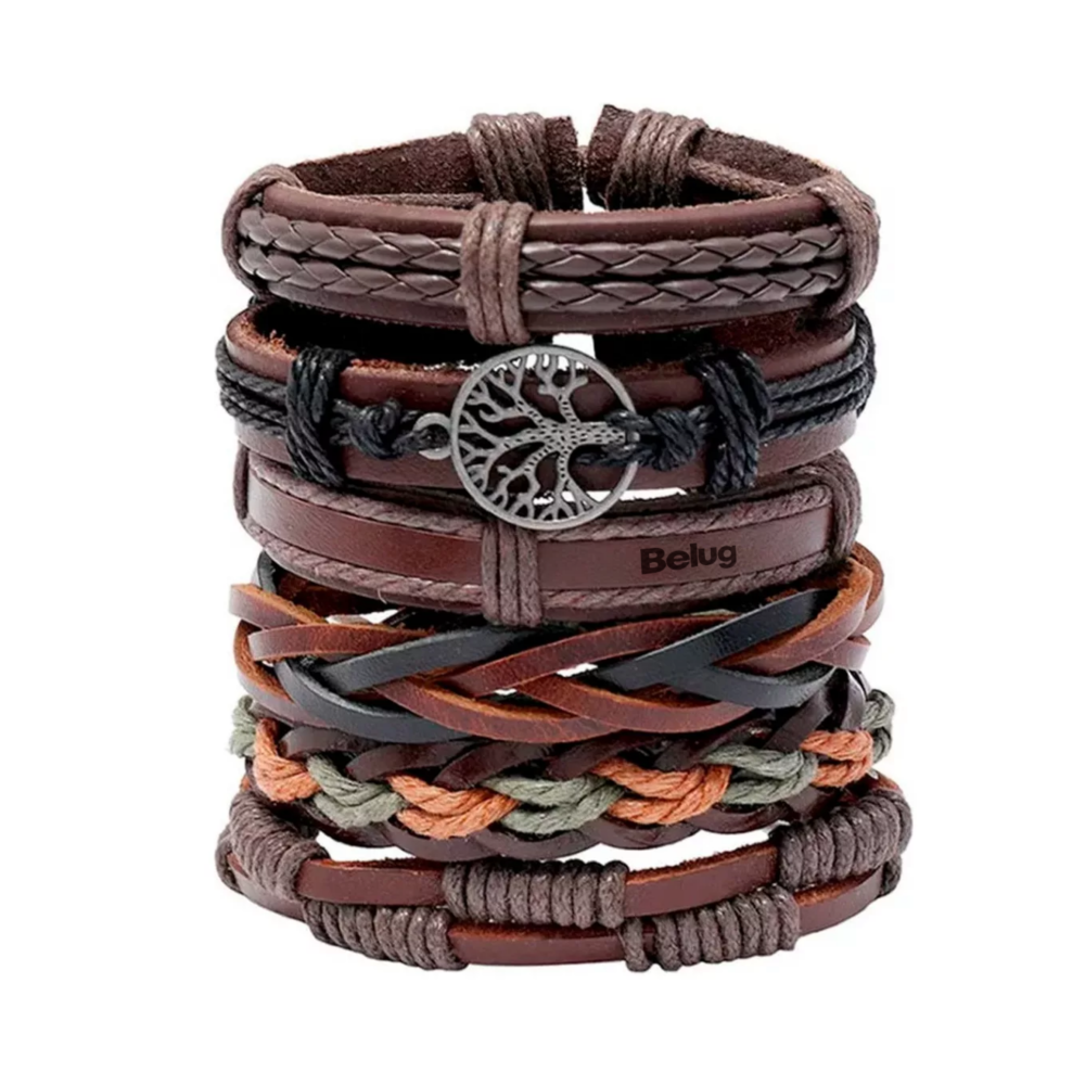 Foto 1 | Brazalete De Hombre Cuero Vintage Set De 6 Dije Árbol, Color Café Belug
