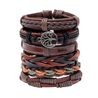 Foto 1 | Brazalete De Hombre Cuero Vintage Set De 6 Dije Árbol, Color Café Belug