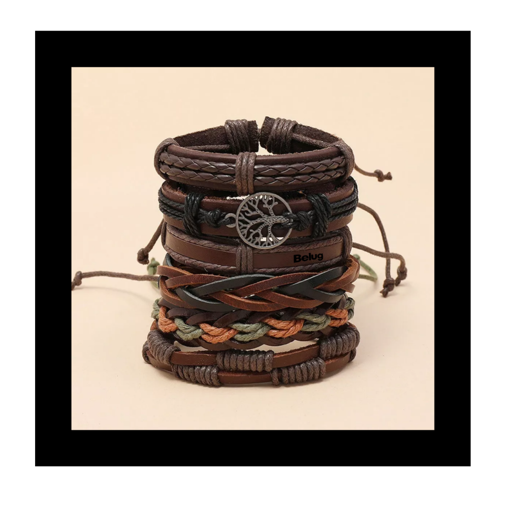 Foto 4 | Brazalete De Hombre Cuero Vintage Set De 6 Dije Árbol, Color Café Belug