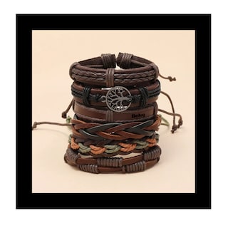 Foto 4 | Brazalete De Hombre Cuero Vintage Set De 6 Dije Árbol, Color Café Belug