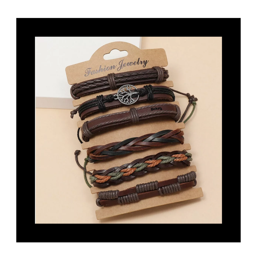 Foto 5 | Brazalete De Hombre Cuero Vintage Set De 6 Dije Árbol, Color Café Belug
