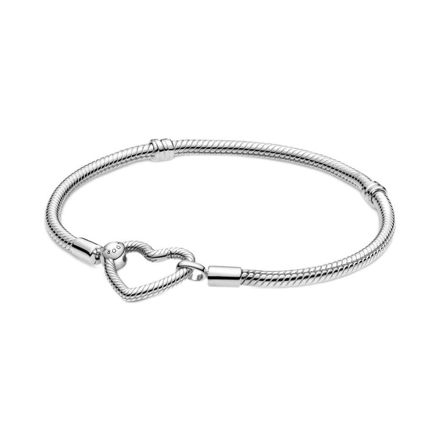 Pulsera Pandora Moments Con Cierre De Corazón Y Cadena De Serpiente De Plata 925 - Venta Internacional.