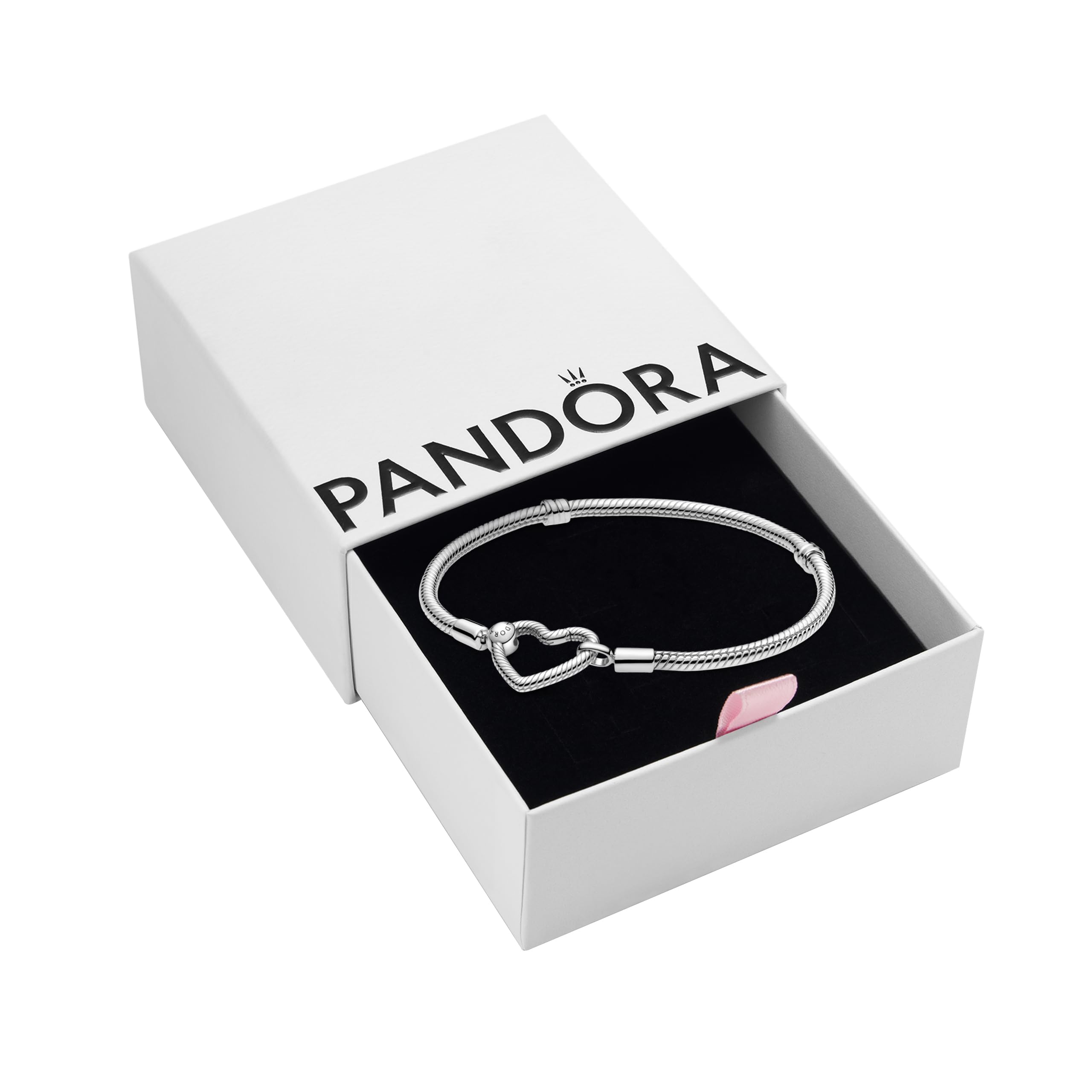 Foto 2 | Pulsera Pandora Moments Con Cierre De Corazón Y Cadena De Serpiente De Plata 925 - Venta Internacional.