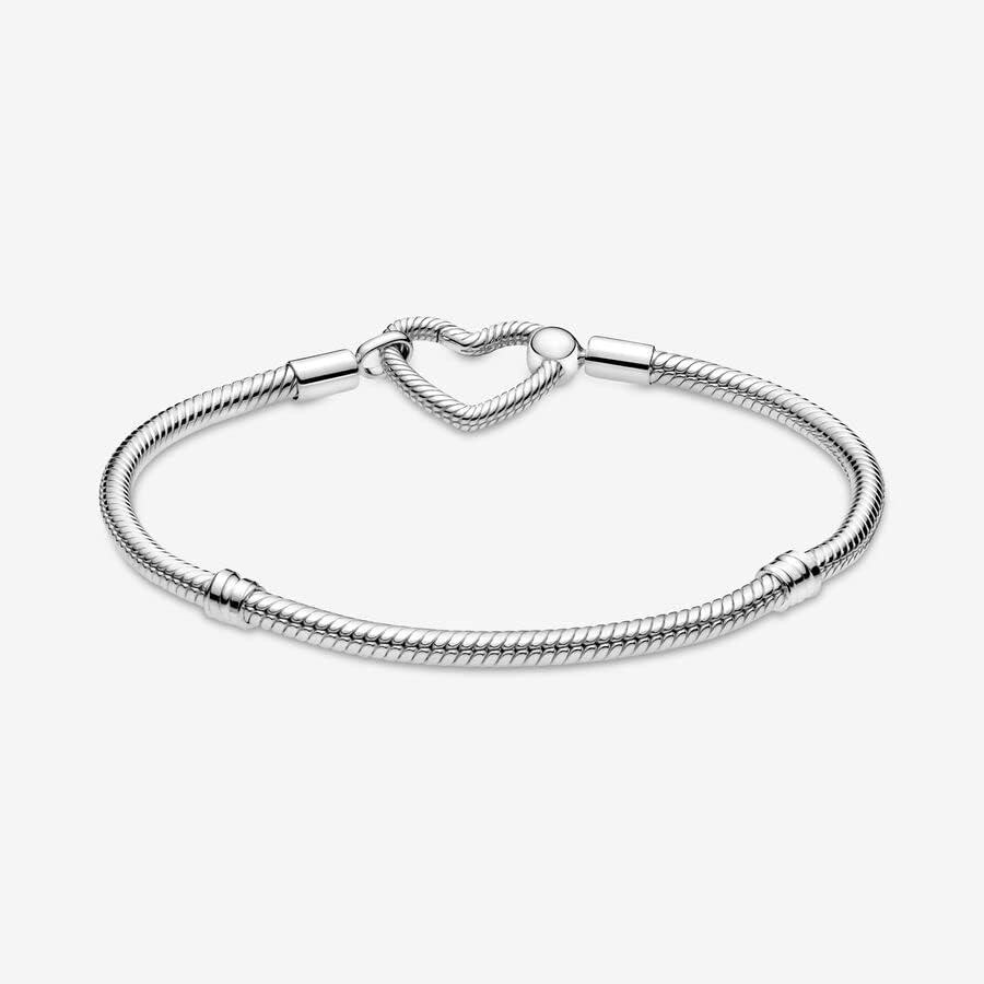 Foto 3 | Pulsera Pandora Moments Con Cierre De Corazón Y Cadena De Serpiente De Plata 925 - Venta Internacional.