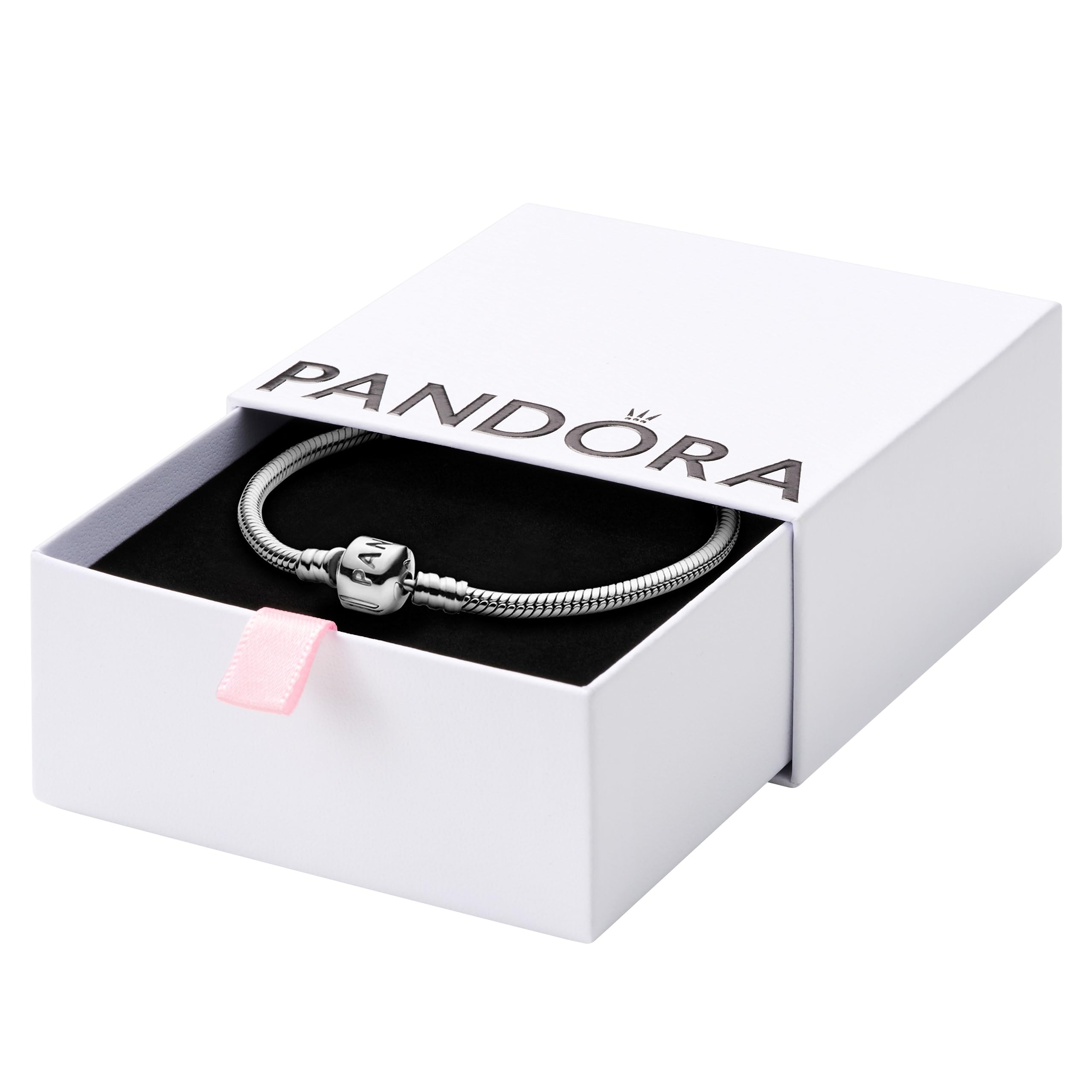 Foto 2 pulgar | Pulsera Pandora Moments Con Cierre Cilíndrico Y Cadena En Forma De Serpiente Plateada - Venta Internacional.