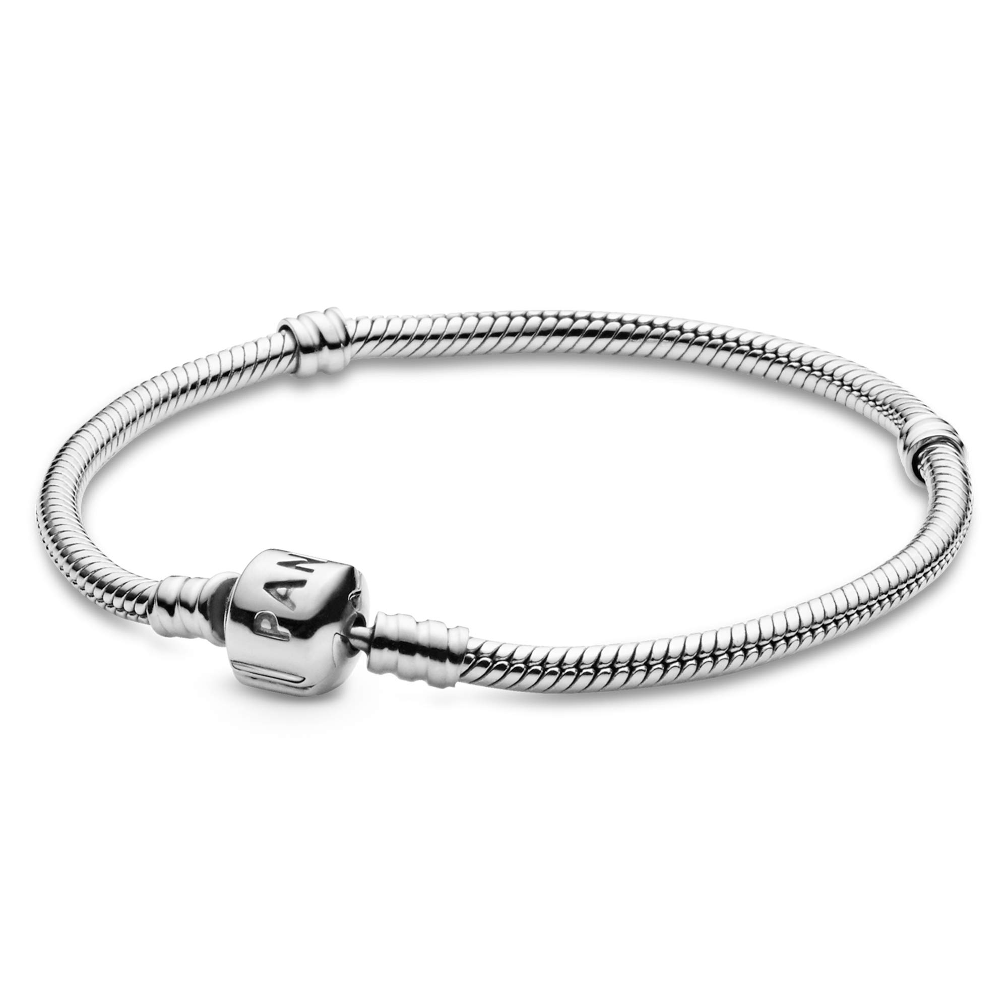 Foto 3 pulgar | Pulsera Pandora Moments Con Cierre Cilíndrico Y Cadena En Forma De Serpiente Plateada - Venta Internacional.