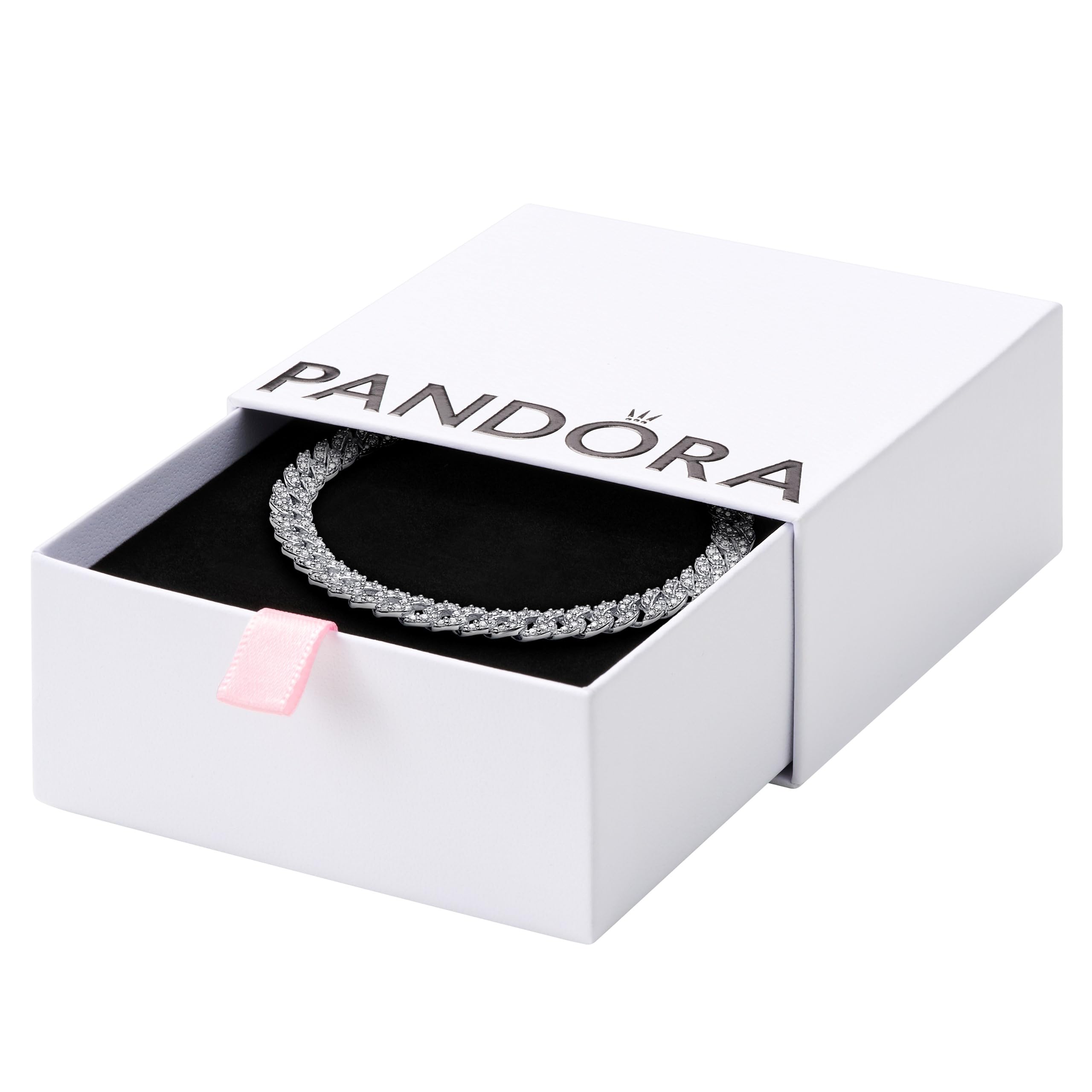 Brazalete Pandora Timeless Pavé Cuban Chain De Plata De Ley - Venta Internacional.
