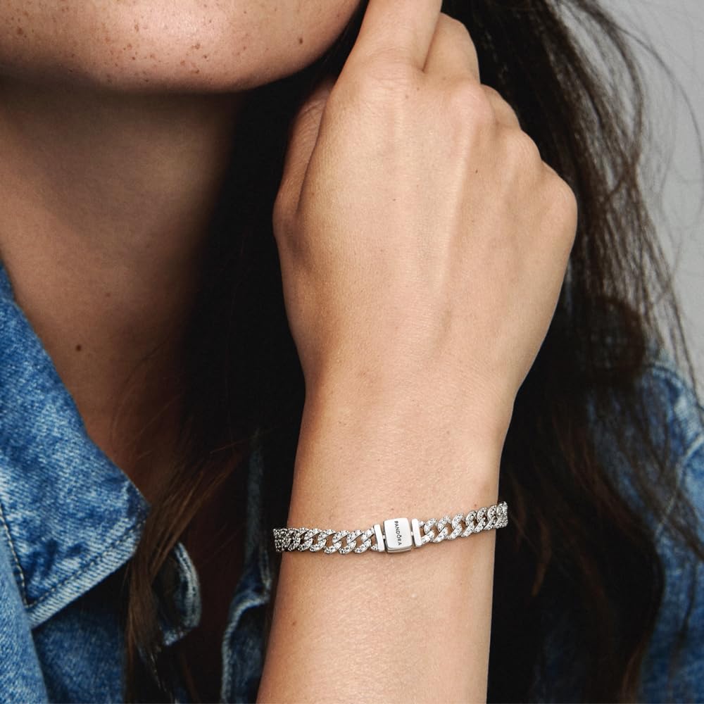 Foto 4 | Brazalete Pandora Timeless Pavé Cuban Chain De Plata De Ley - Venta Internacional.