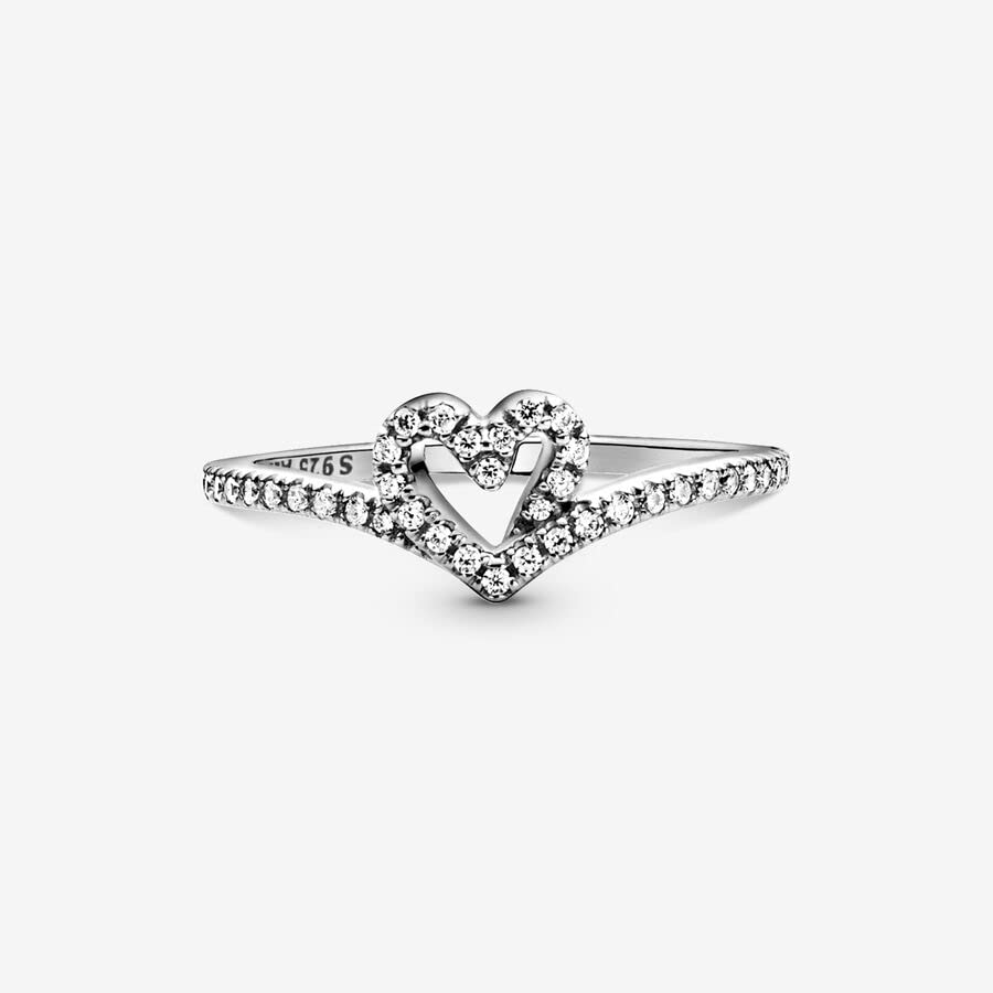 Foto 4 pulgar | Anillo Pandora Sparkling Wishbone Heart En Plata De Ley 8.5 - Venta Internacional.