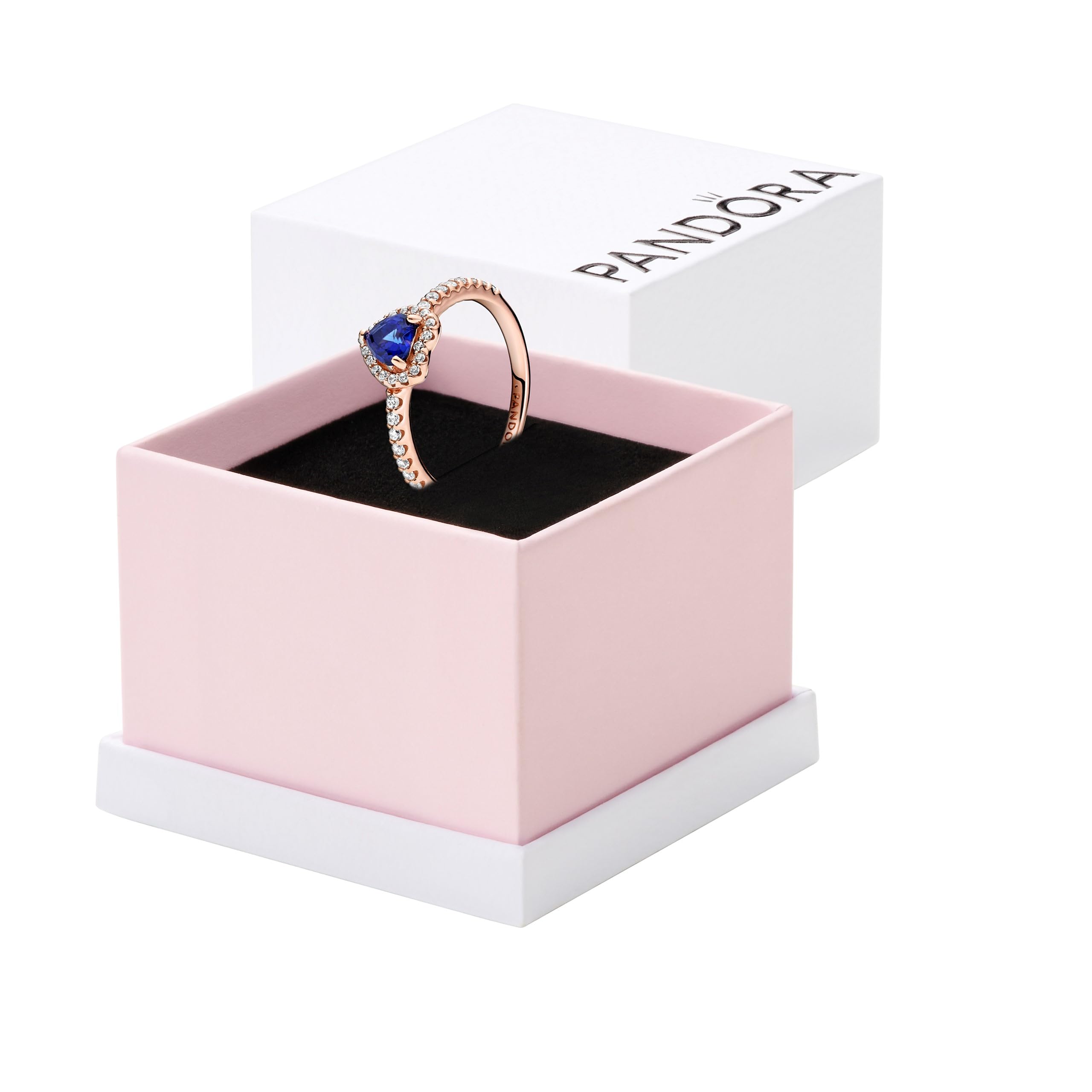Foto 1 | Anillo Pandora Con Forma De Corazón Elevado, Azul Brillante, Oro Rosado De 14 K - Venta Internacional.