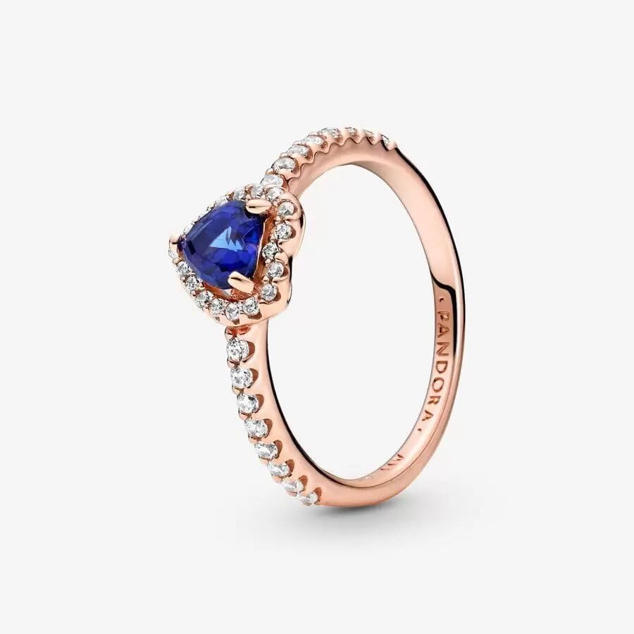 Foto 2 | Anillo Pandora Con Forma De Corazón Elevado, Azul Brillante, Oro Rosado De 14 K - Venta Internacional.
